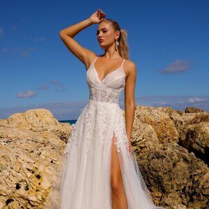 NEW FLOOR LENGTH OFF SHOULDER SLEEVELESS A-LINE GOWN WITH LACE UP TM1006